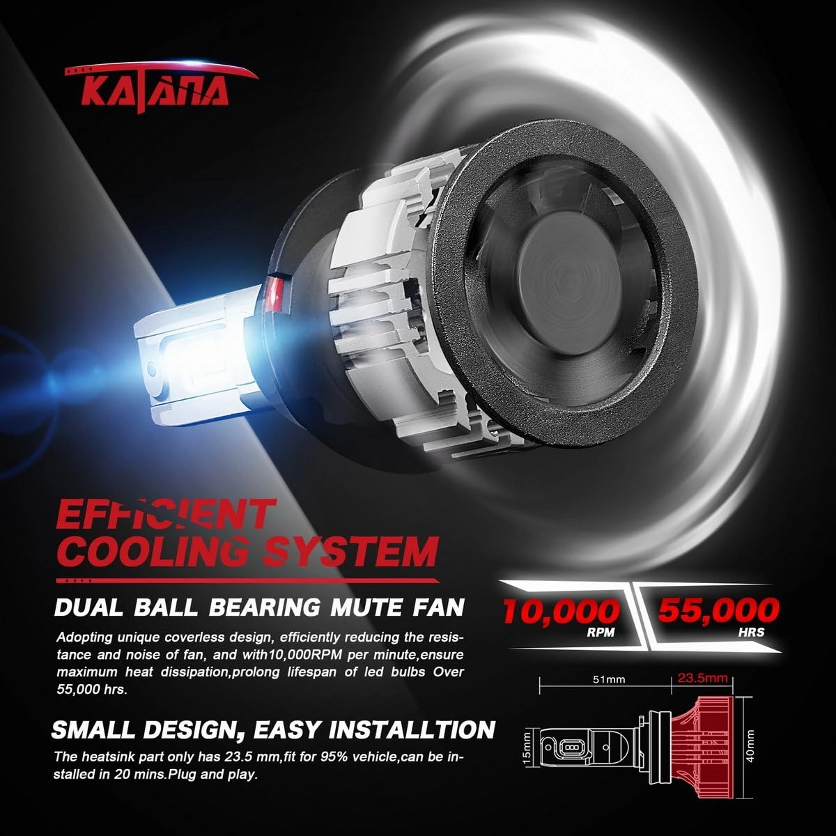 Katana H4 9003 Light Bulbs, Adjustable Beam Design - 12000LM 72W 6500K Extremely Bright Fog Light, Pack of 2