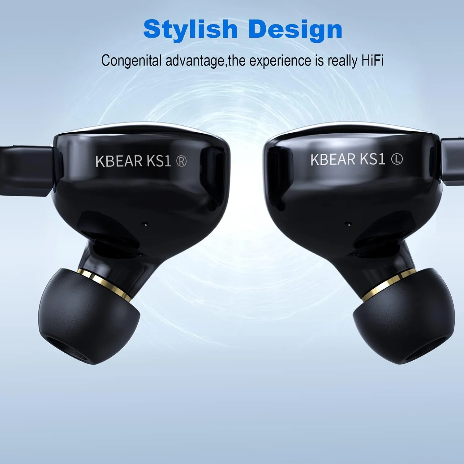 KBear KS1 in Ear Buds Earphones, Dual Magnetic Circuit Dynamic in Ear Earphone, HiFi Stereo in-Ear Monitors, IEM Wired Earphones/Earbuds/Headphones with Detachable Cable (Black, with Mic)