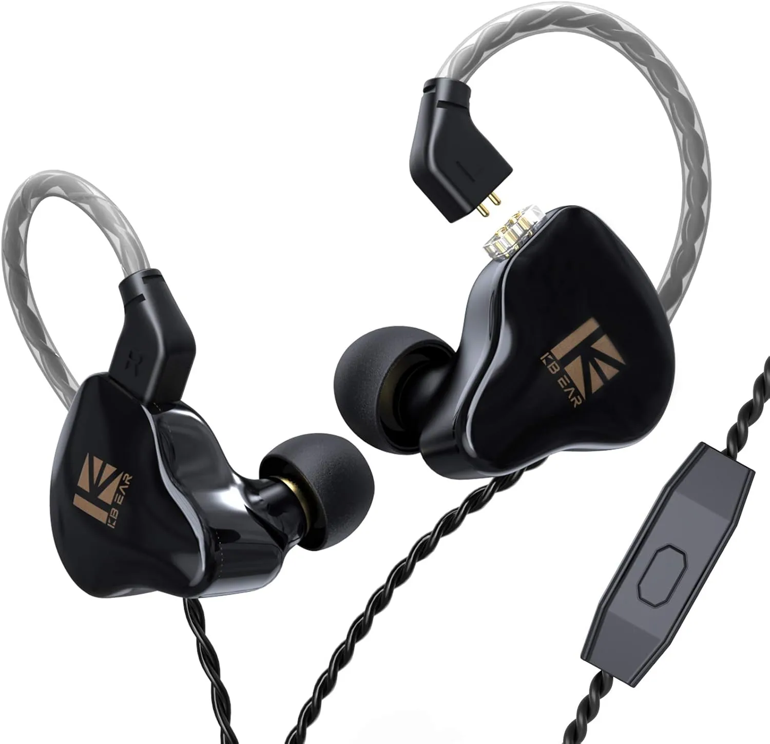 KBear KS1 in Ear Buds Earphones, Dual Magnetic Circuit Dynamic in Ear Earphone, HiFi Stereo in-Ear Monitors, IEM Wired Earphones/Earbuds/Headphones with Detachable Cable (Black, with Mic)
