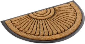 Kempf Half Round Premium Inlaid Sun Ray Coir Doormat, Entrance Mat, 18" x 30"