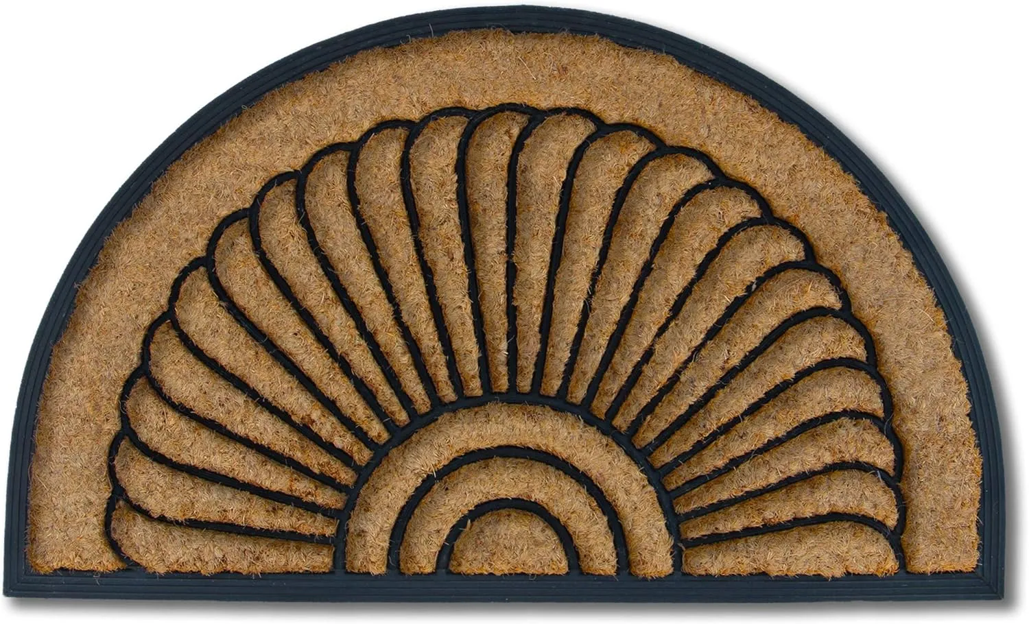 Kempf Half Round Premium Inlaid Sun Ray Coir Doormat, Entrance Mat, 18" x 30"