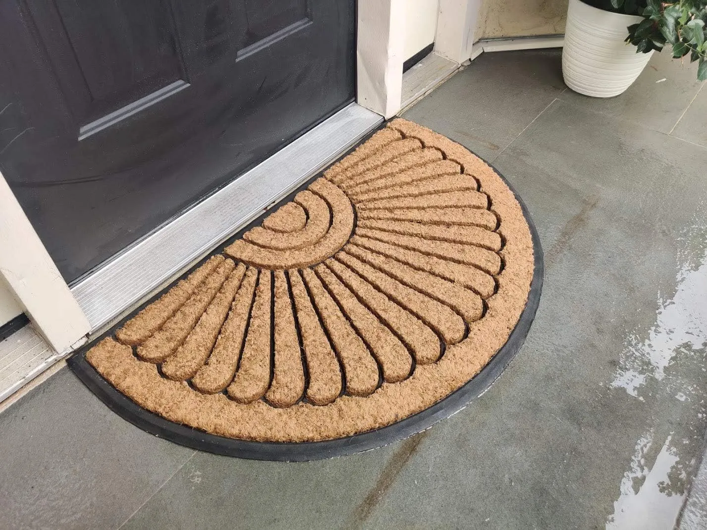 Kempf Half Round Premium Inlaid Sun Ray Coir Doormat, Entrance Mat, 18" x 30"