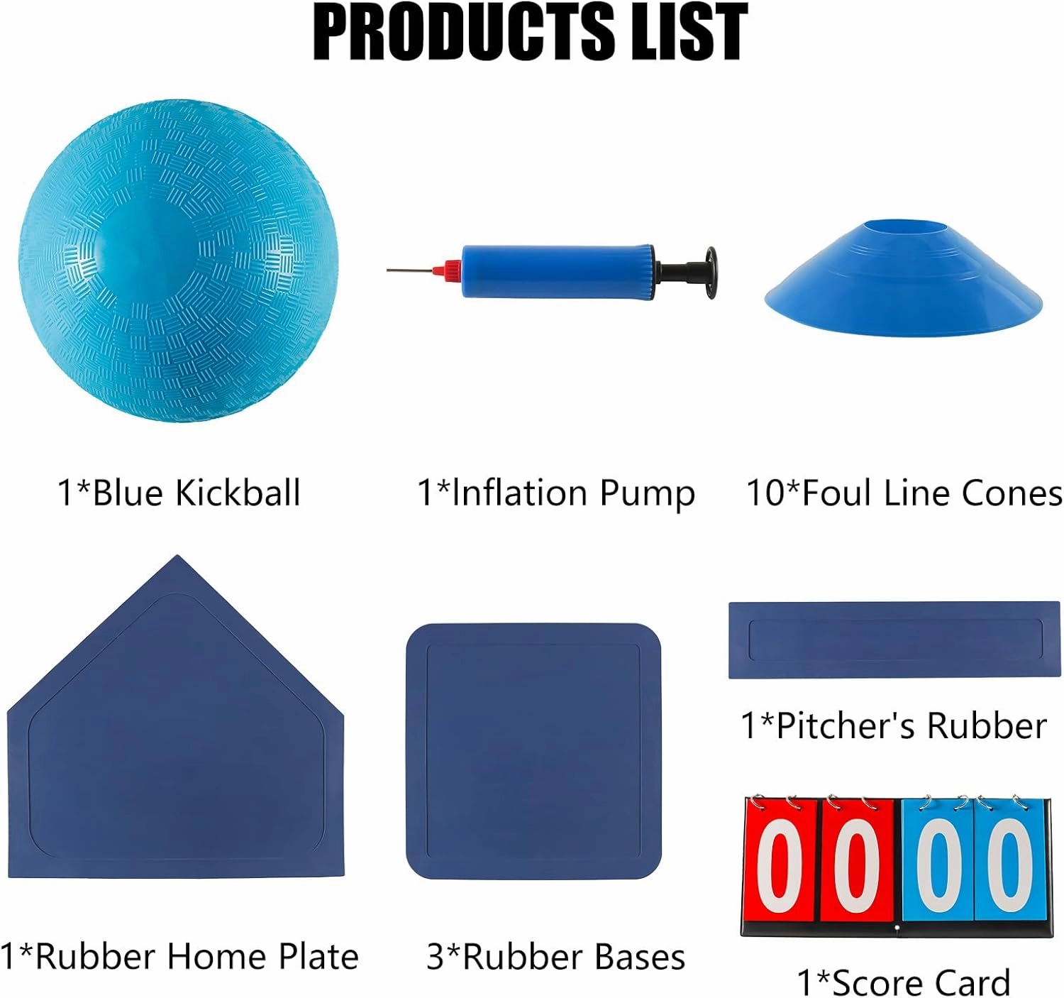 Kickball Set with Bases and Ball - 8.5" Kickball, Rubber Throw Down Bases, Sports Traning Cones, 12" Pump and 14" Scoreboard - Perfect for Kids and Adults - Playground and Backyard Game