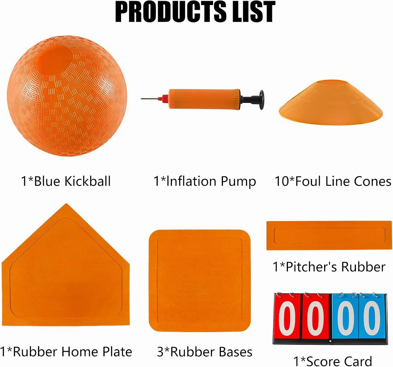 Kickball Set with Bases and Ball - 8.5" Kickball, Rubber Throw Down Bases, Sports Traning Cones, 12" Pump and 14" Scoreboard - Perfect for Kids and Adults - Playground and Backyard Game