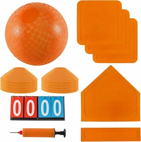 Kickball Set with Bases and Ball - 8.5" Kickball, Rubber Throw Down Bases, Sports Traning Cones, 12" Pump and 14" Scoreboard - Perfect for Kids and Adults - Playground and Backyard Game