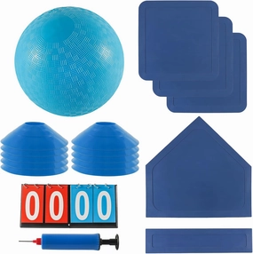Kickball Set with Bases and Ball - 8.5" Kickball, Rubber Throw Down Bases, Sports Traning Cones, 12" Pump and 14" Scoreboard - Perfect for Kids and Adults - Playground and Backyard Game