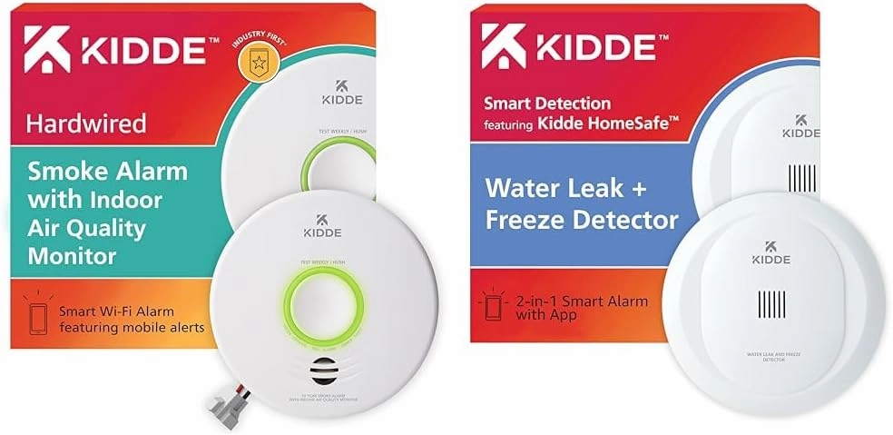 Kidde Smart Smoke Detector & Indoor Air Quality Monitor, WiFi, Alexa Compatible Device, Hardwired & WiFi Water Leak Detector & Freeze Alarm, Alexa Device, Smart Leak Detector