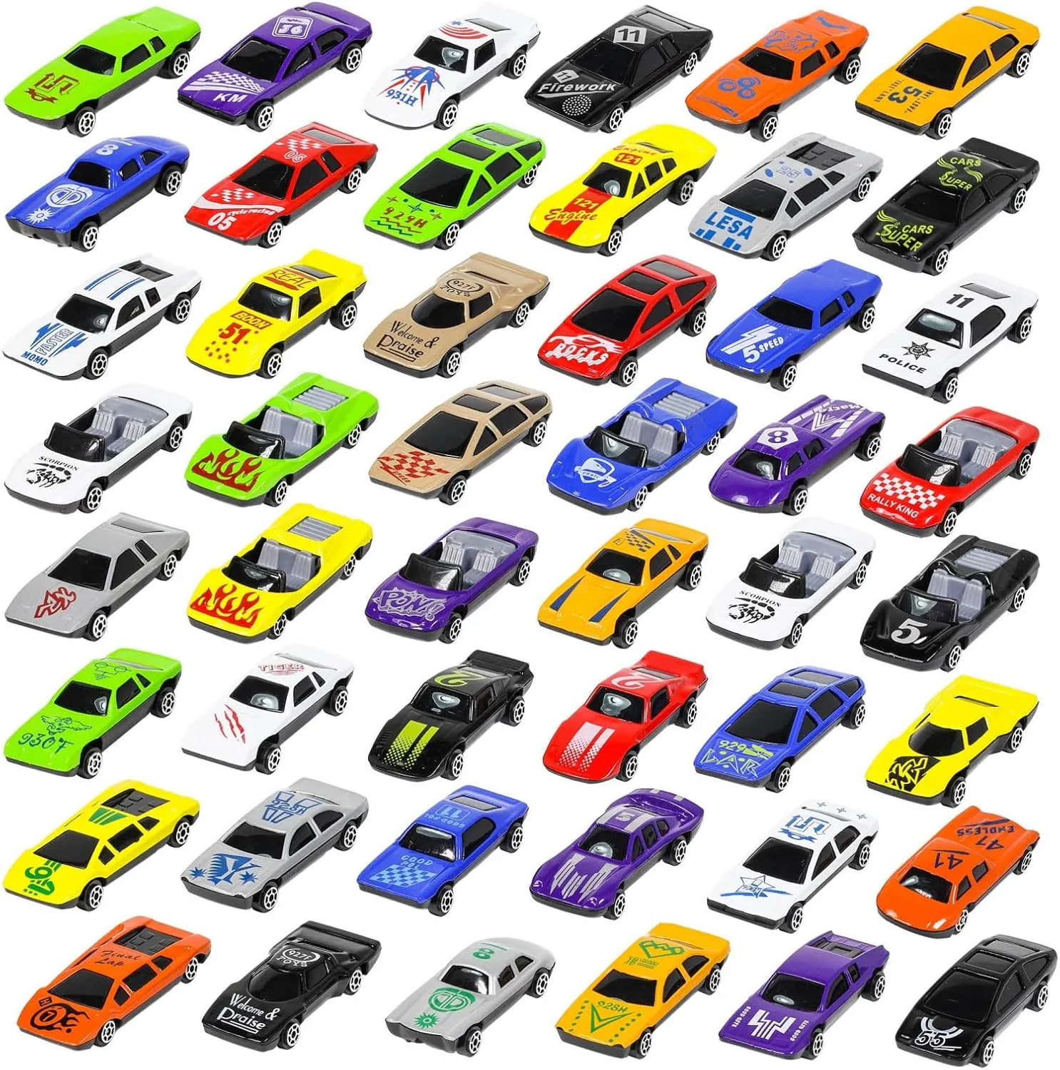 KidPlay Kids Die Cast Toy Race Car Set Assorted Colors Boys Toy Vehicles 50pc