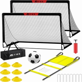 Kids Soccer Goals for Backyard Set of 2, 6x4 ft Soccer Nets for Backyard, Portable Pop Up Soccer Goal Training Equipment with Soccer Ball, Cones, Bag Sports for Kids Youth Toddler Games