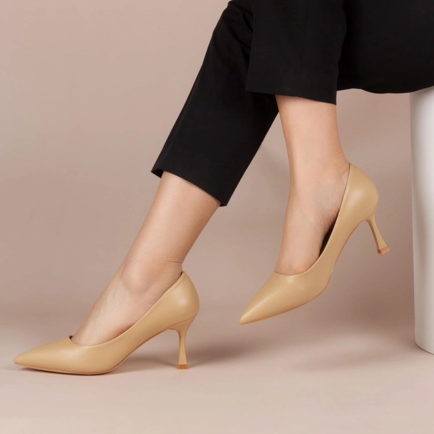Kitten Heels Pumps Women Pointed Closed Toe Pumps Shoes for Work Wedding Party Slip-On Pumps Shoes for Lady Size 6-10