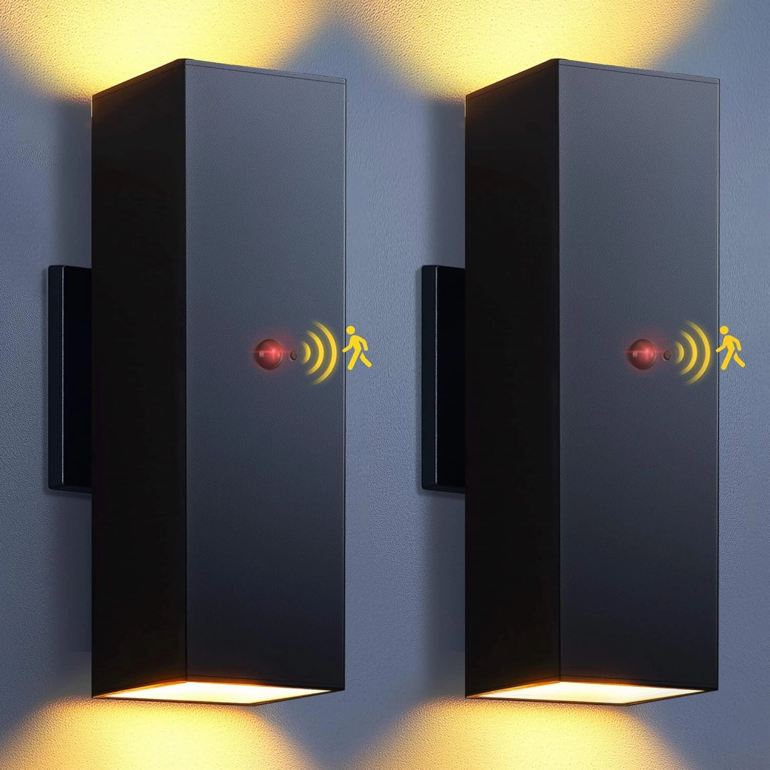 KIZON Motion Sensor Outdoor Lights 2 Pack, Dusk to Dawn Outdoor Lighting Porch Lights, Matte Black Exterior Light Fixtures with E26 Base, Waterproof Outside Sconce for Patio Front Door Garage