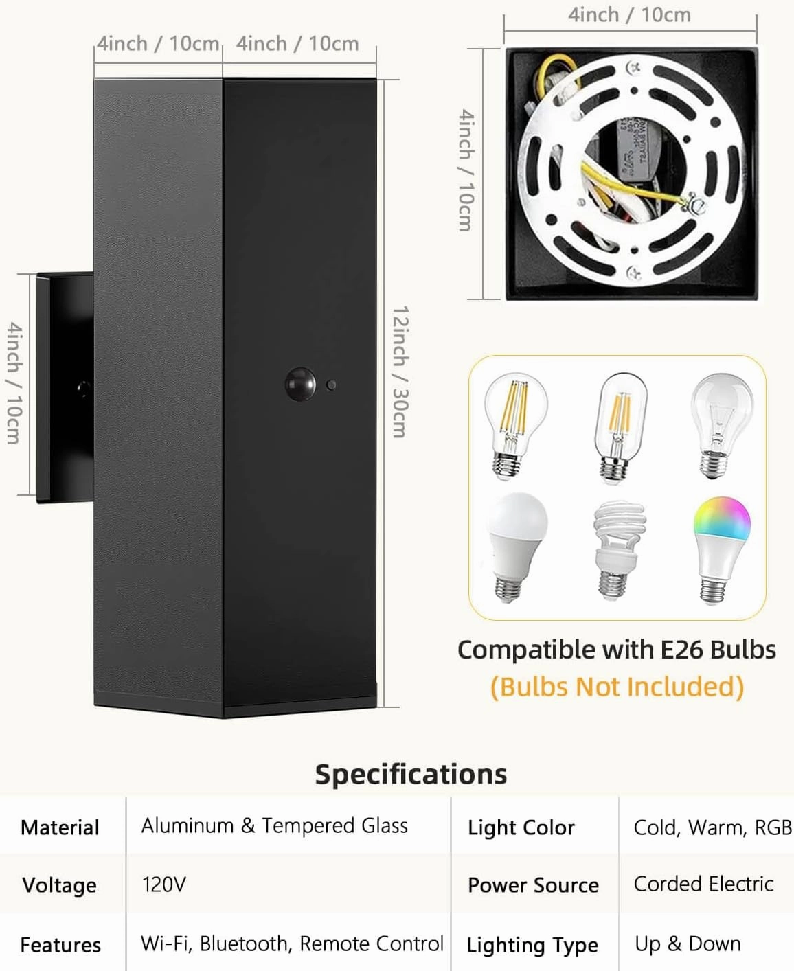 KIZON Motion Sensor Outdoor Lights 2 Pack, Dusk to Dawn Outdoor Lighting Porch Lights, Matte Black Exterior Light Fixtures with E26 Base, Waterproof Outside Sconce for Patio Front Door Garage