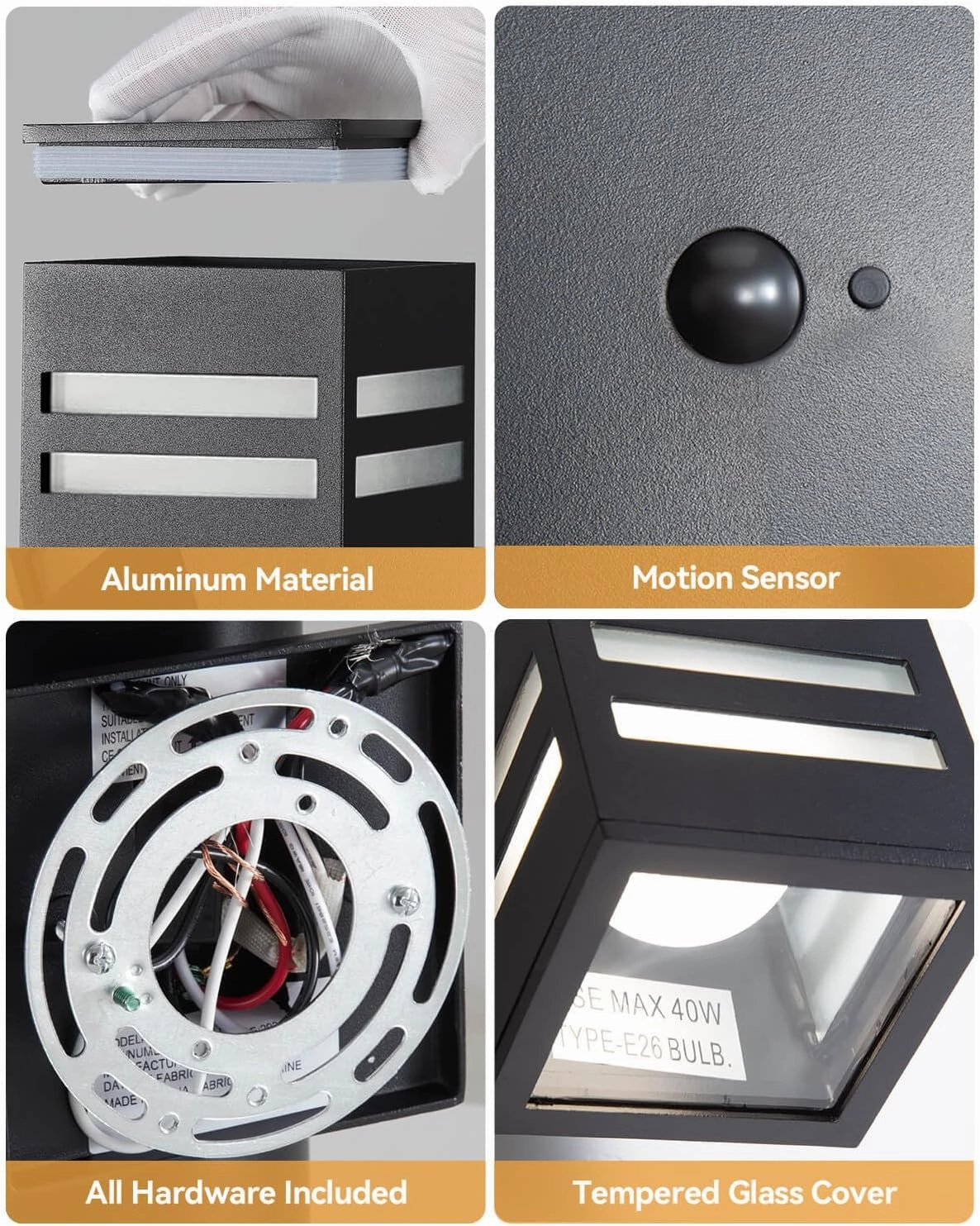KIZON Outdoor Lights with Motion Sensor, Dusk to Dawn Outdoor Light Fixture Wall Mount, 3 Lighting Modes Aluminum Up and Down Lights for House Porch Garage Front Door