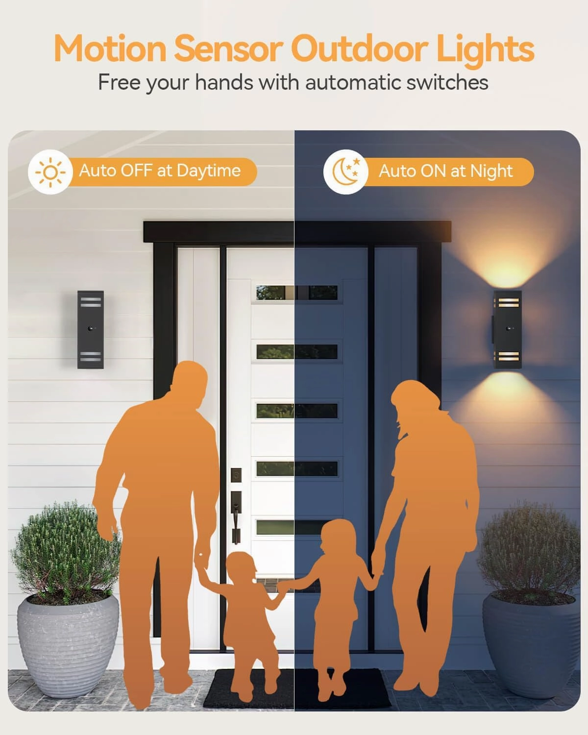 KIZON Outdoor Lights with Motion Sensor, Dusk to Dawn Outdoor Light Fixture Wall Mount, 3 Lighting Modes Aluminum Up and Down Lights for House Porch Garage Front Door
