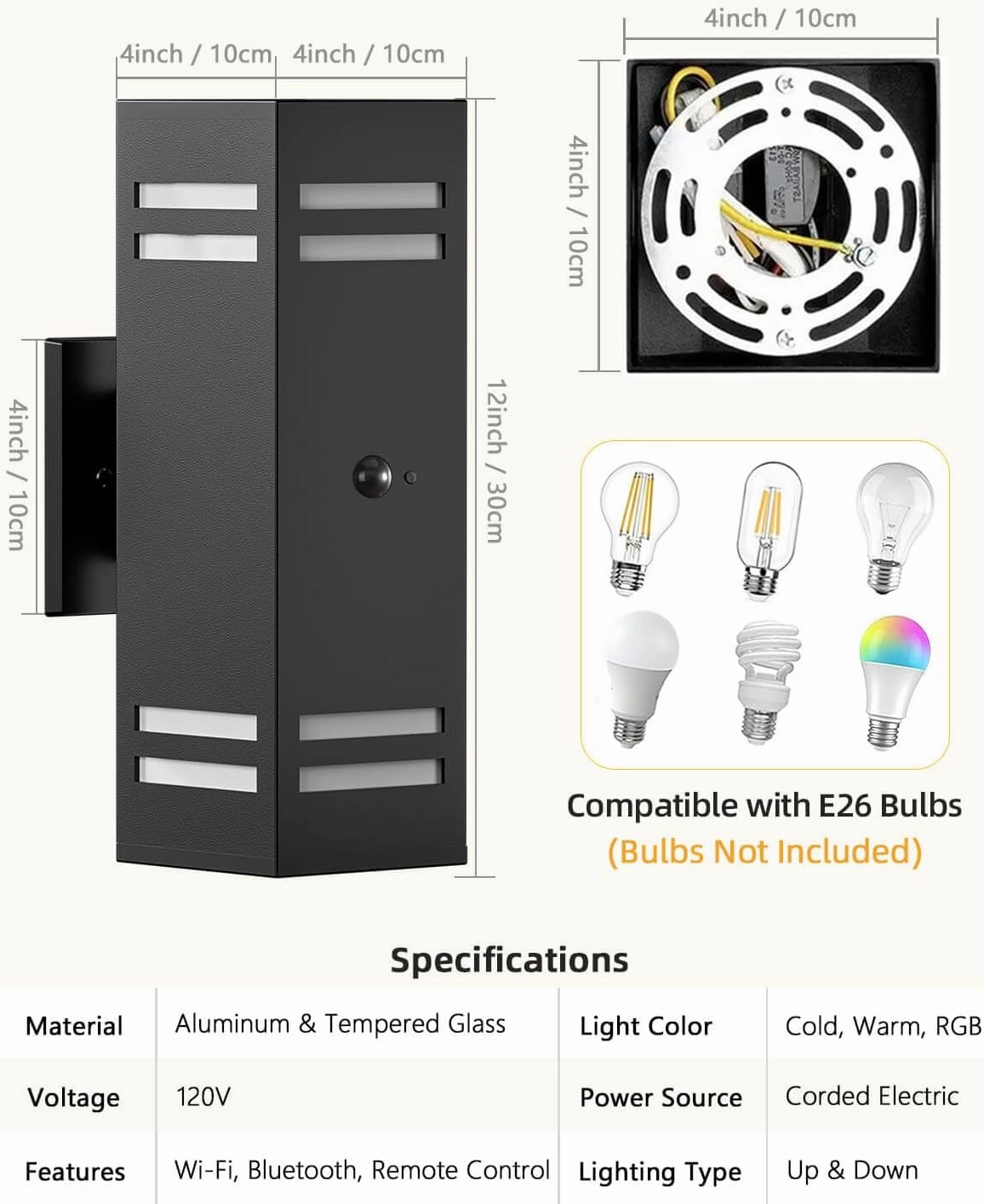 KIZON Outdoor Lights with Motion Sensor, Dusk to Dawn Outdoor Light Fixture Wall Mount, 3 Lighting Modes Aluminum Up and Down Lights for House Porch Garage Front Door