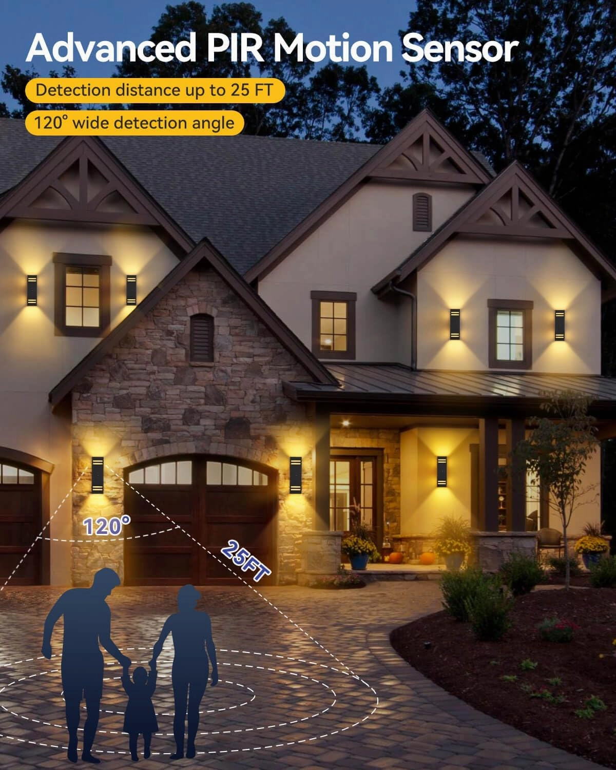 KIZON Outdoor Lights with Motion Sensor, Dusk to Dawn Outdoor Light Fixture Wall Mount, 3 Lighting Modes Aluminum Up and Down Lights for House Porch Garage Front Door