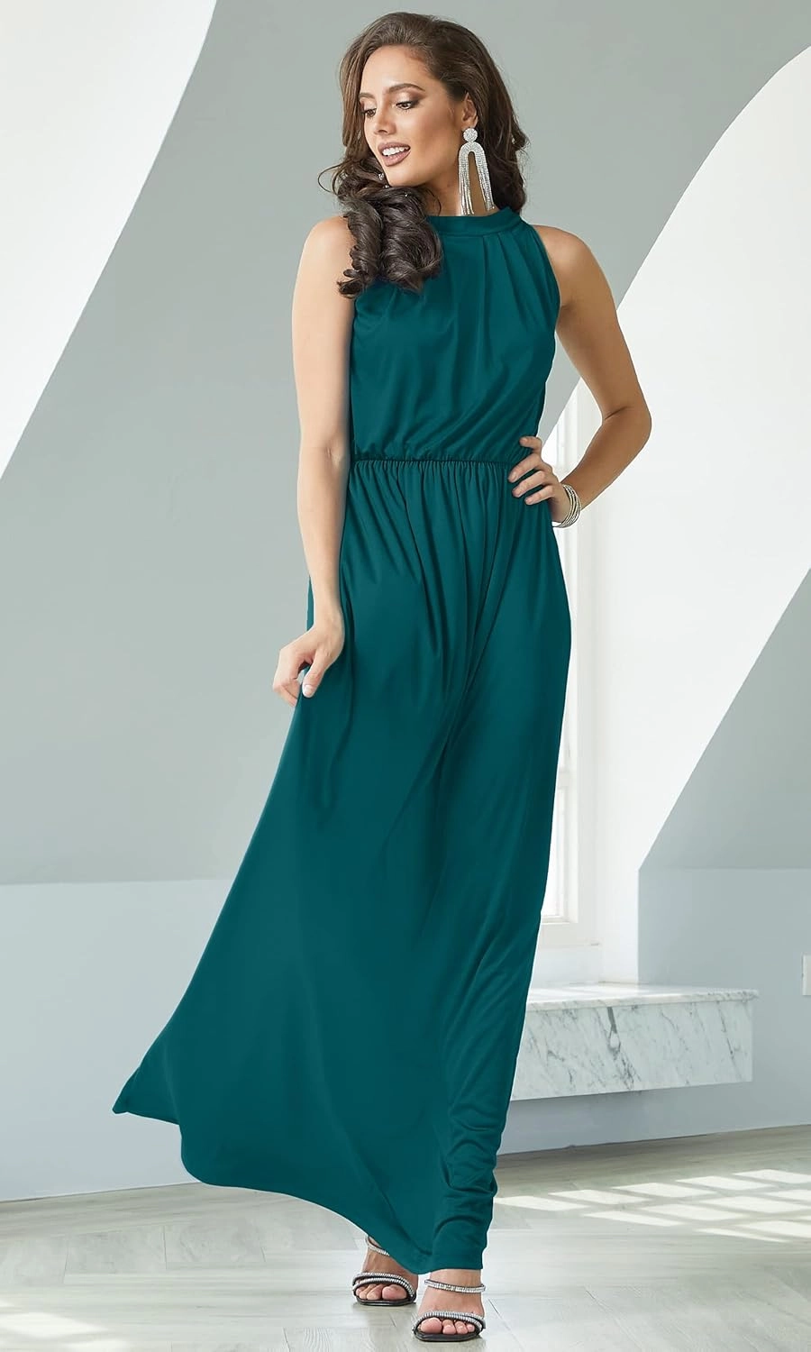 KOH KOH 2025 Sexy Sleeveless Summer Formal Flowy Casual Gown