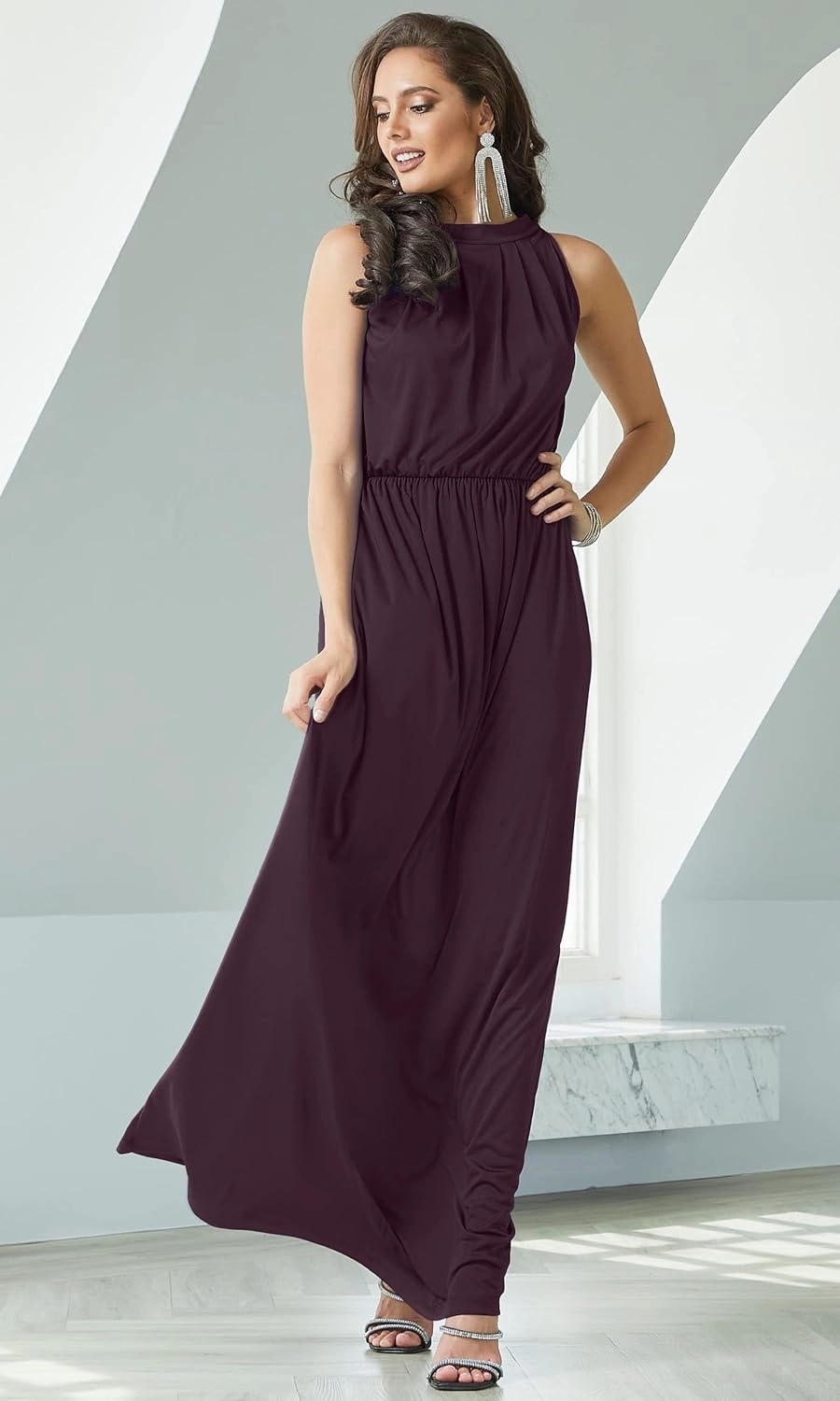 KOH KOH 2025 Sexy Sleeveless Summer Formal Flowy Casual Gown