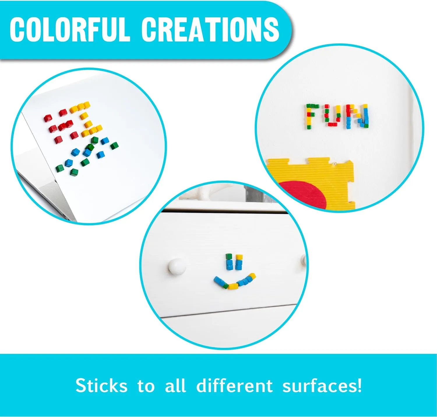 KOMARC GAMES StickiKubes, Mini Stacking Cubes That Stick to Anything, Non Toxic Kid Safe Sticky Blocks, Creative Construction Toy - 125 Cubes, 4 Colors, Tub