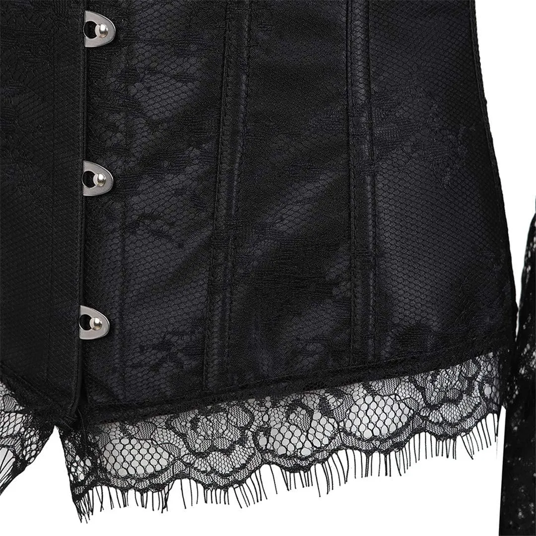 Kranchungel Corsets for Women Victorian Off Shoulder Overbust Corset Lace Long Sleeves Bustier
