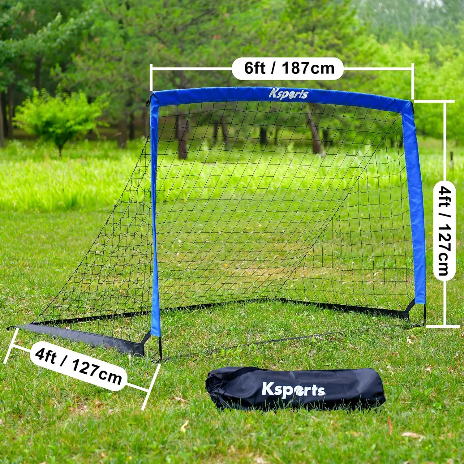 Ksports Portable Soccer Goal(s) | Soccer Net for Backyard Training | includes Soccer Ball, Pump, 8 Training Cones & Carry Bag for 4'x3' Bundles | 6'x4' Bundles includes Single Net & Carry Bag only