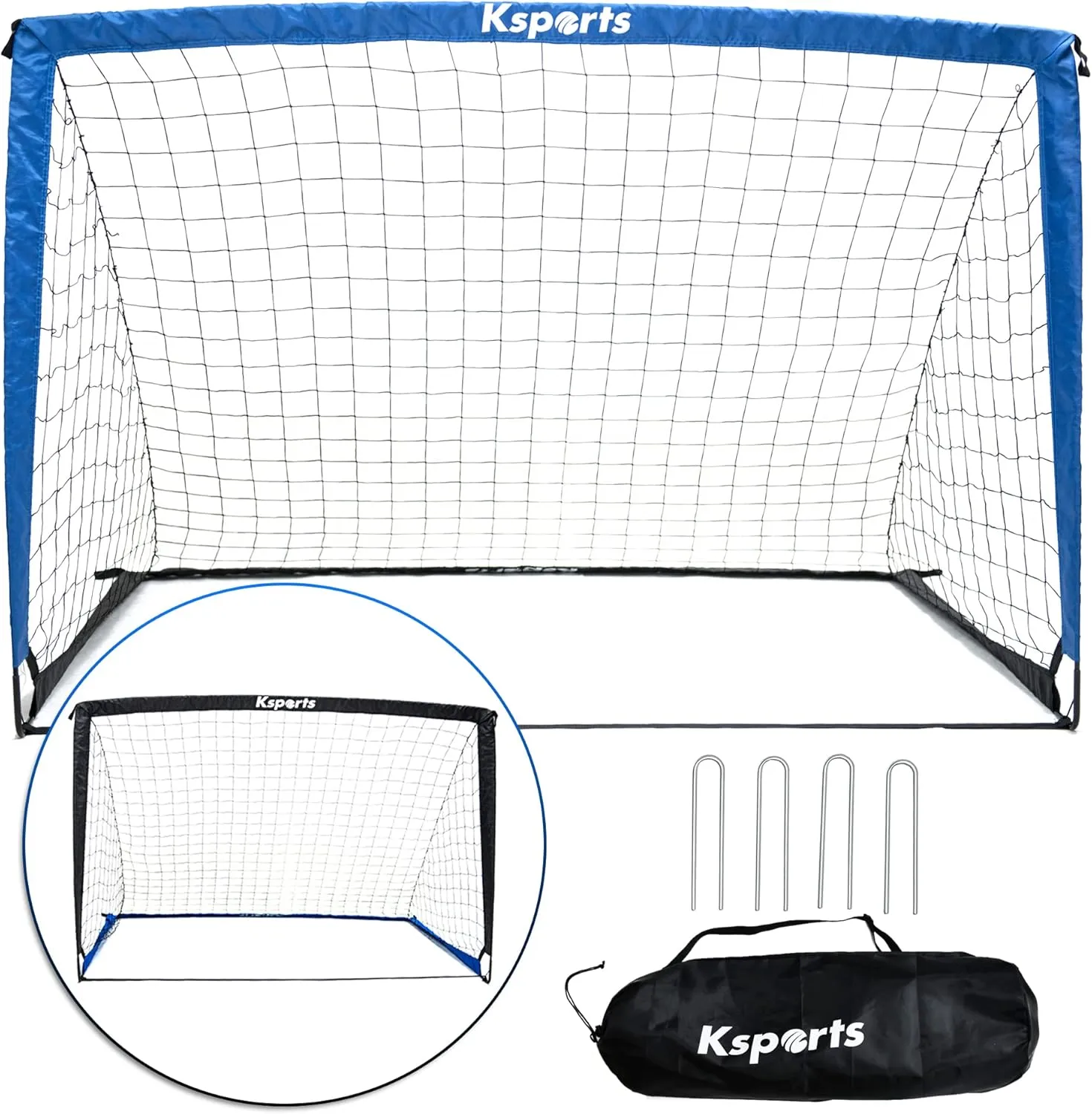 Ksports Portable Soccer Goal(s) | Soccer Net for Backyard Training | includes Soccer Ball, Pump, 8 Training Cones & Carry Bag for 4'x3' Bundles | 6'x4' Bundles includes Single Net & Carry Bag only