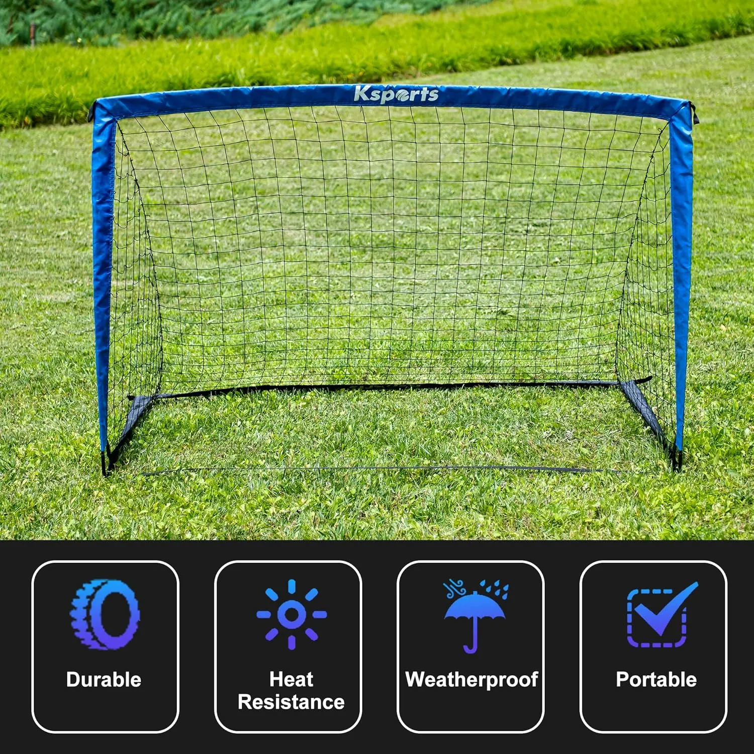 Ksports Portable Soccer Goal(s) | Soccer Net for Backyard Training | includes Soccer Ball, Pump, 8 Training Cones & Carry Bag for 4'x3' Bundles | 6'x4' Bundles includes Single Net & Carry Bag only