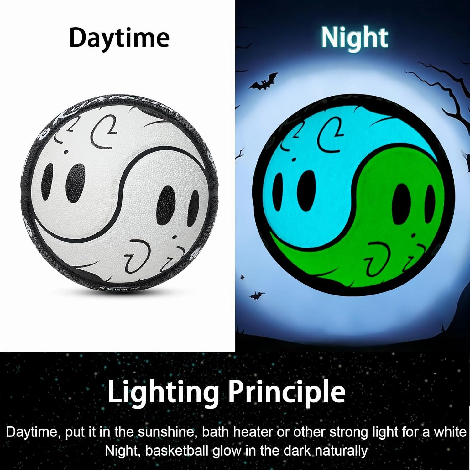 Kuangmi Glow in The Dark Basketball, Luminous Glowing Composite Leather Ball Gifts for Men, Women, Teenager, Indoor & Outdoor Night Basketball, Size 5/Size 6/Size 7