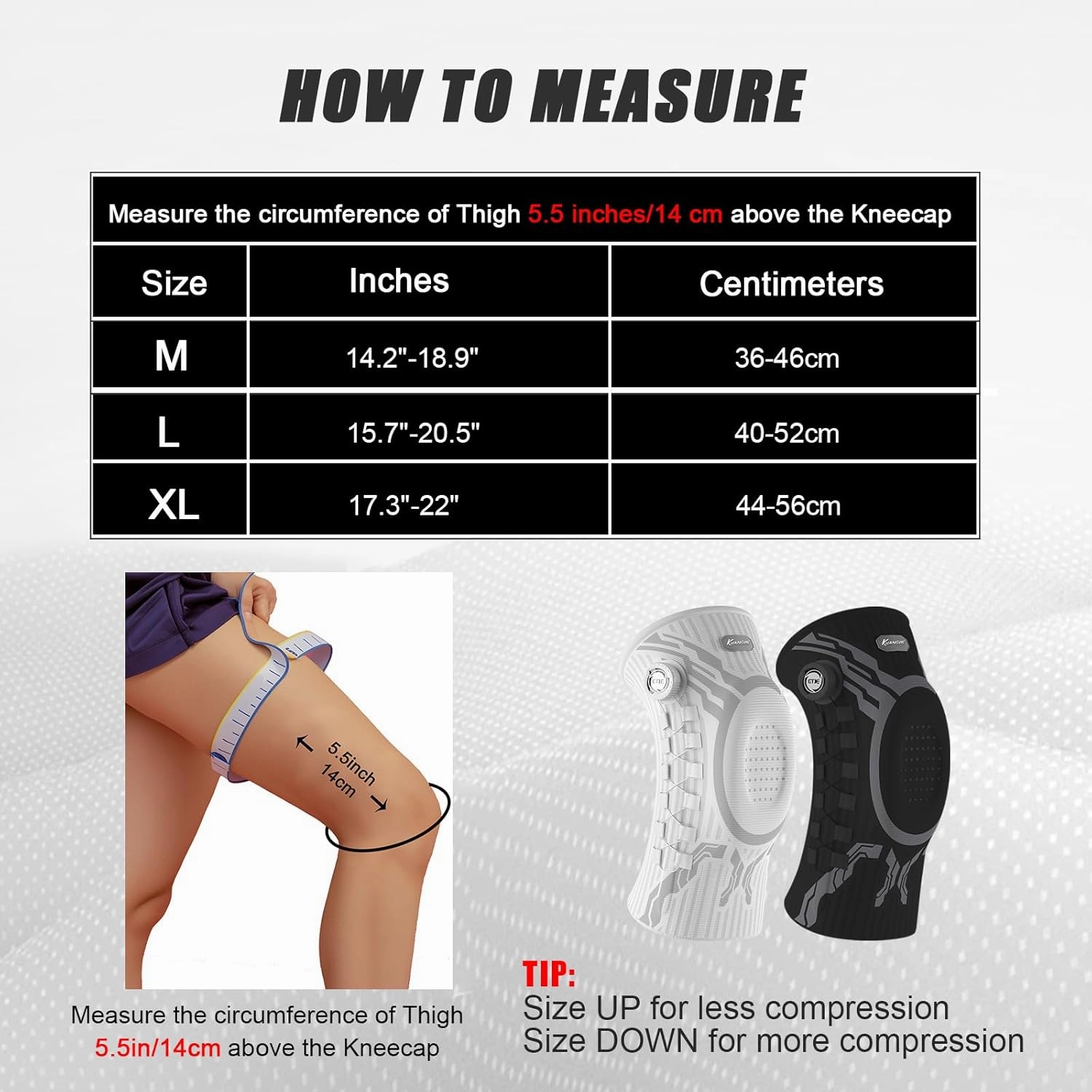 Kuangmi Knob Knee Brace for Pain Relief, Knee Support with Patella Gel Pad & Side Stabilizers, Compression Knee Sleeve for Workout, Arthritis, Joint Pain, Meniscus Tear (White,Left,X-Large,Single)