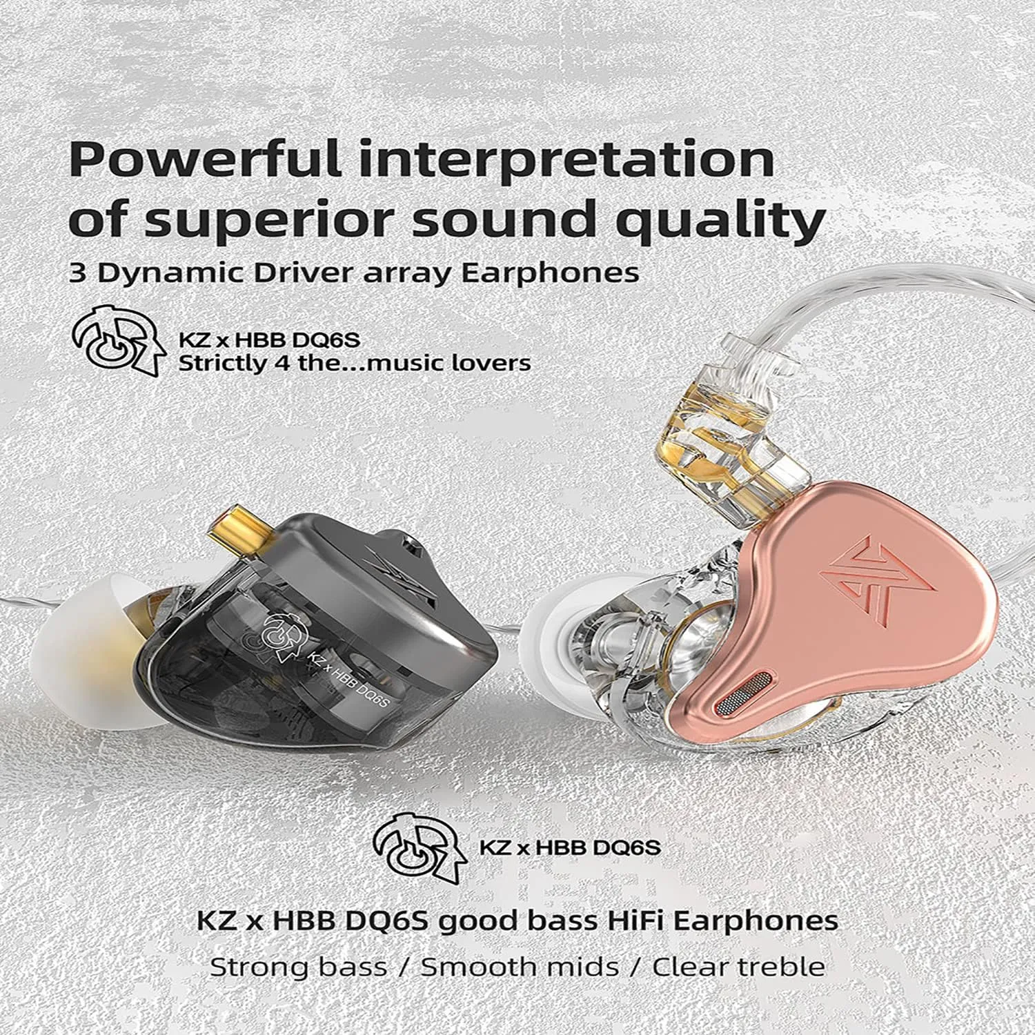 KZ x HBB DQ6S in-Ear Monitors Made for Music Lovers Wired Headset/Headphones Detachable Earphone HiFi Noise-canceling Earbuds (Gray (Without mic))