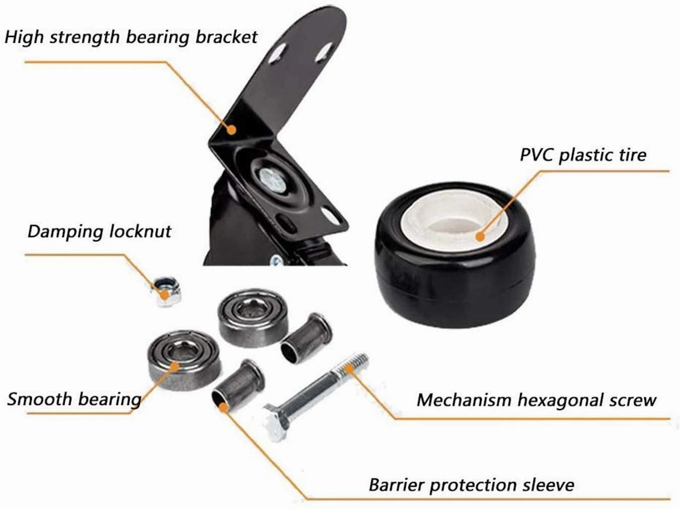 L-Typer Wheels,Swivelers with Brake,Right Angle Steeringnitureer,for Homeniture,Office Table Cabinetniture Desk,Quiet and Wear-Resistant,4Pcs/Swivel/2 Zoll