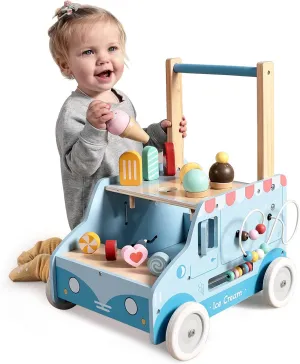 labebe Baby Push Walker, Wooden Activity Walker for Boys Girls 12M , Push Walker Toy for Kids Learning to Walk, Adjustable Speed Learning Walking with Wheels, Birthday Gift for Babies Ages 1-3 (Blue)