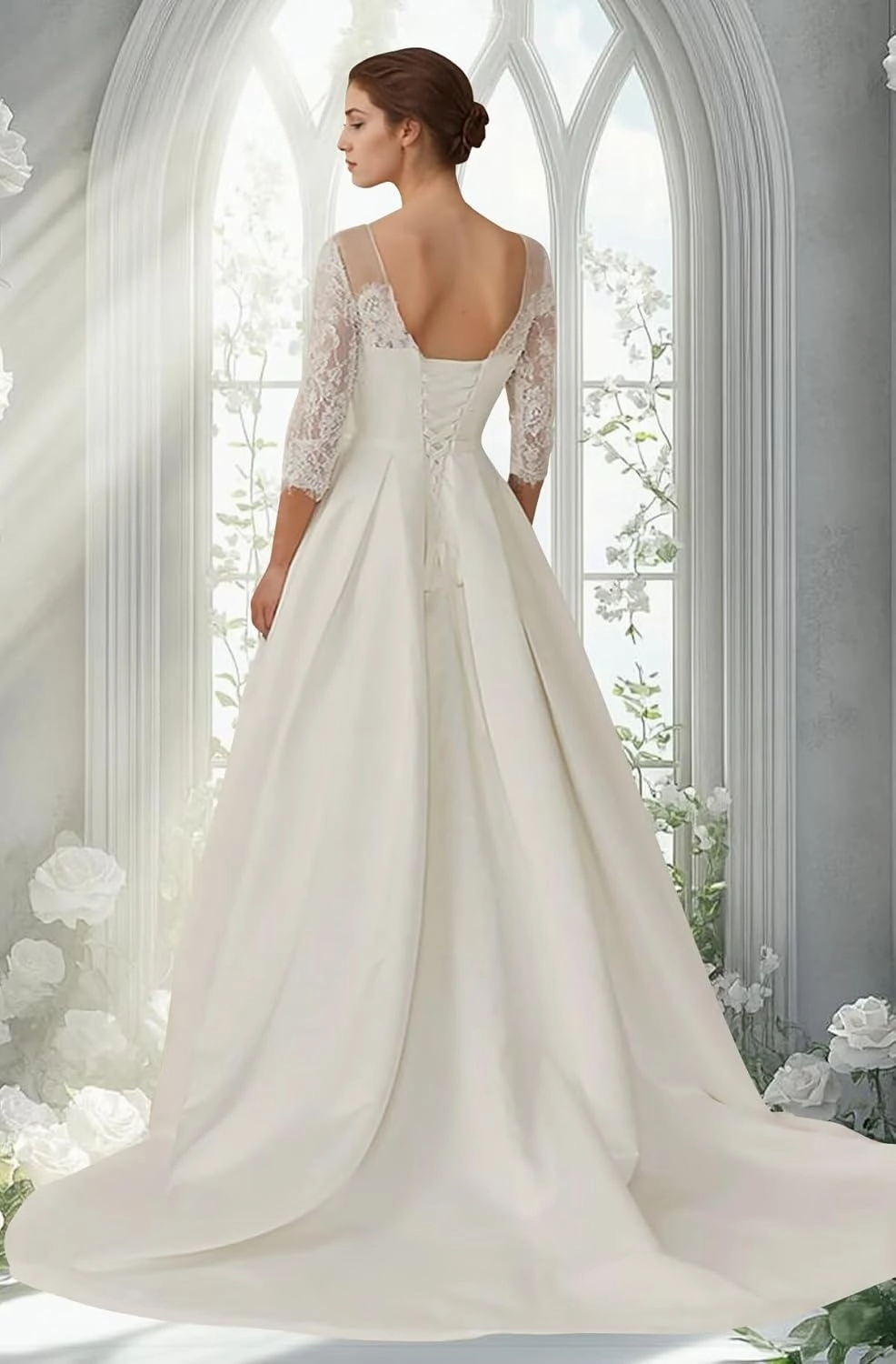 Lace Wedding Dresses for Bride Beach Long Sleeve Wedding Gown Ball Gown Bridal Dress for Women