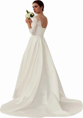 Lace Wedding Dresses for Bride Beach Long Sleeve Wedding Gown Ball Gown Bridal Dress for Women