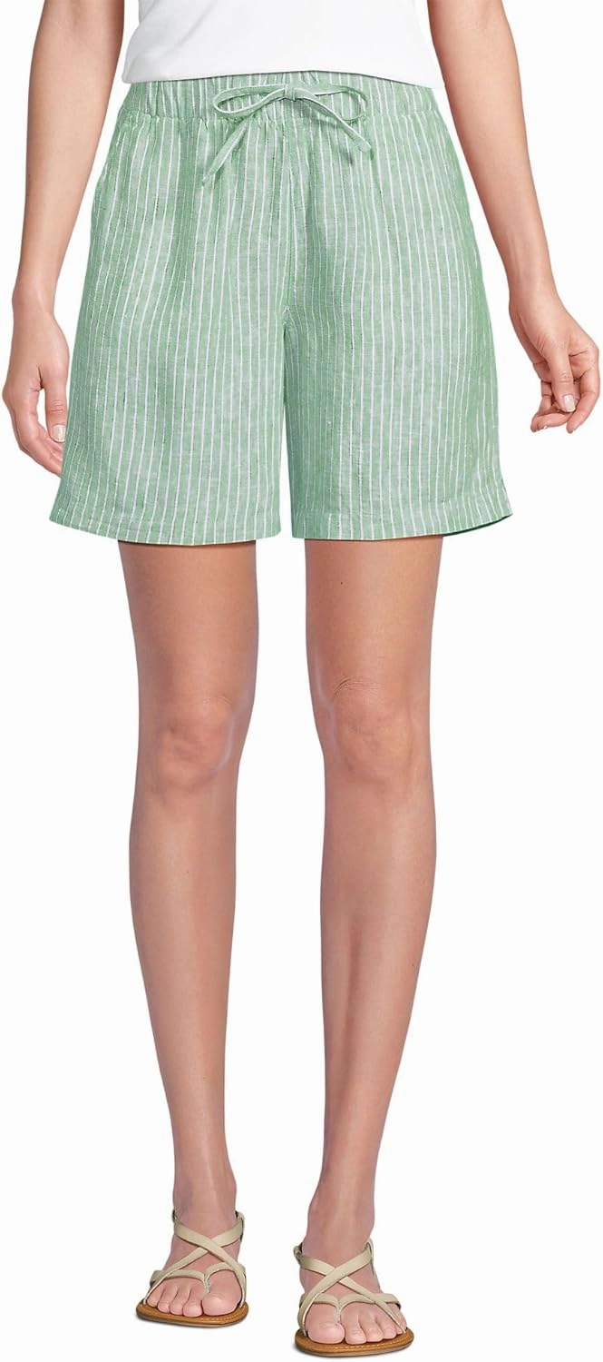Lands' End Women's Linen High Rise Pull On 7" Shorts
