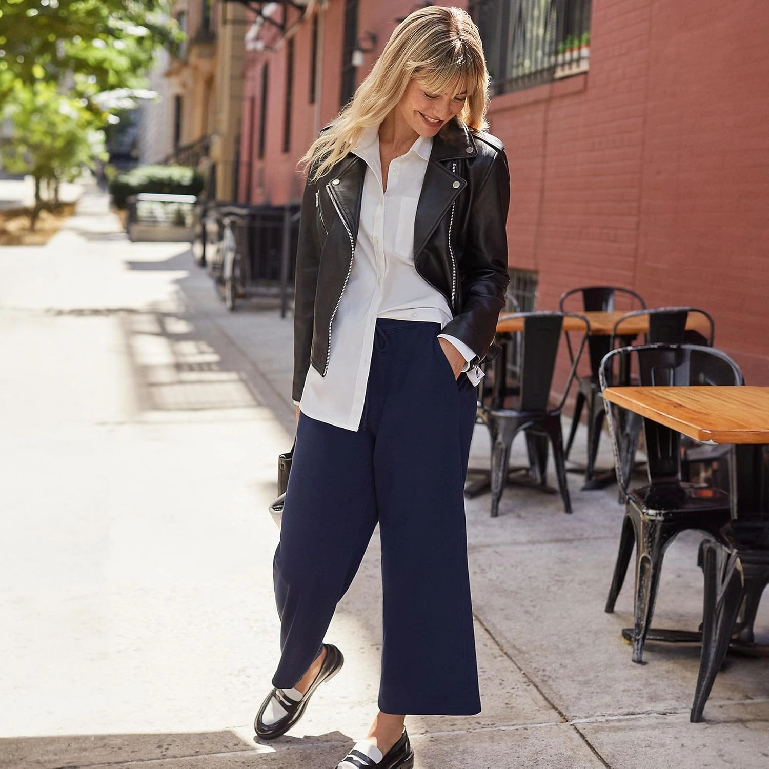 Lands' End Women's Sport Knit Pull On Drawstring Wide Leg Crop Pants