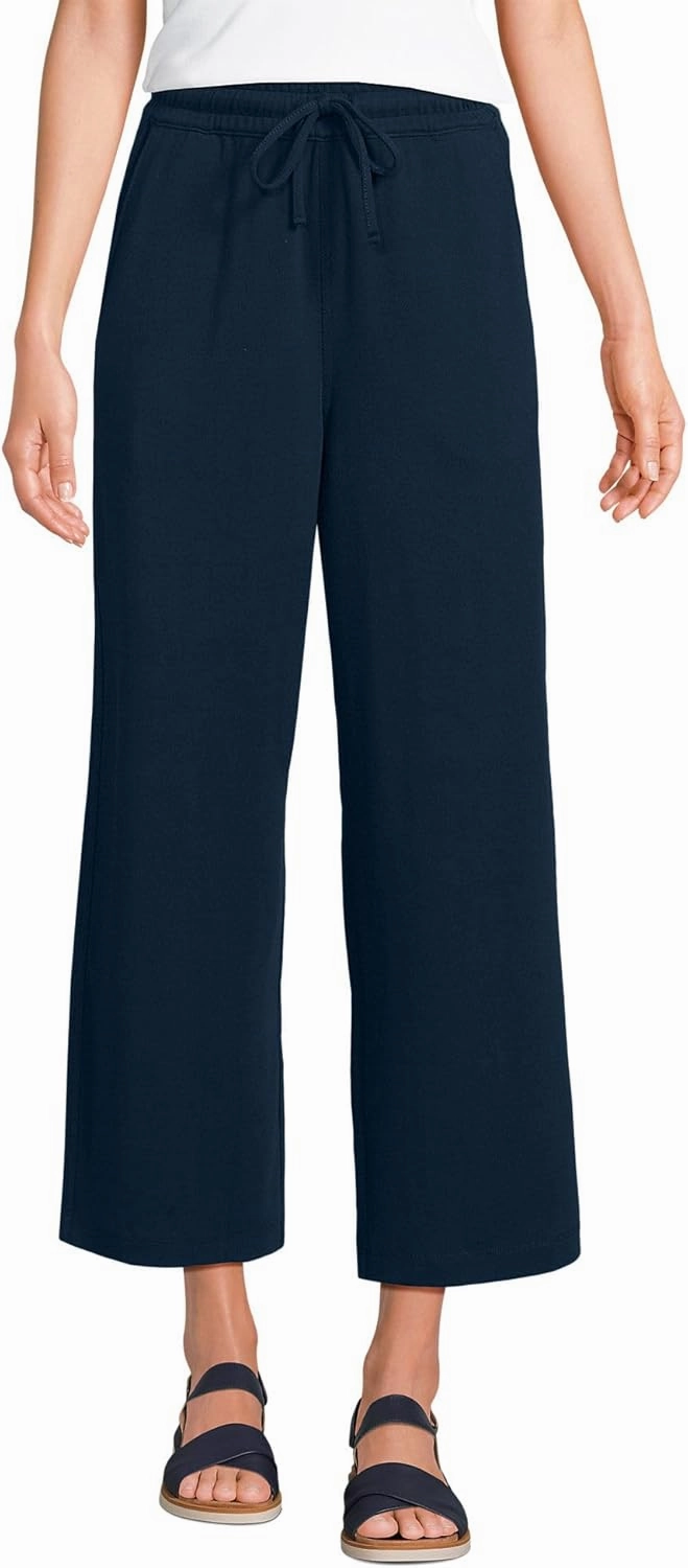 Lands' End Women's Sport Knit Pull On Drawstring Wide Leg Crop Pants