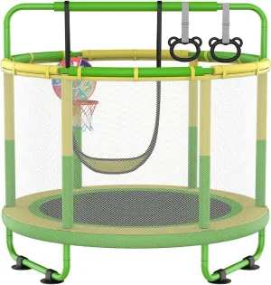 LANGXUN 60" Trampoline for Kids, 5ft Mini Toddler Indoor & Outdoor Trampoline with Net, Basketball Hoop & Dart Board, Birthday Gifts for Boys & Girls, Baby Toddler Christmas Toys