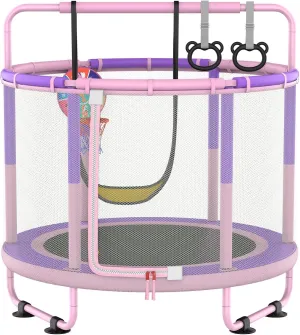 LANGXUN 60" Trampoline for Kids, 5ft Mini Toddler Indoor & Outdoor Trampoline with Net, Basketball Hoop & Dart Board, Birthday Gifts for Boys & Girls, Baby Toddler Christmas Toys