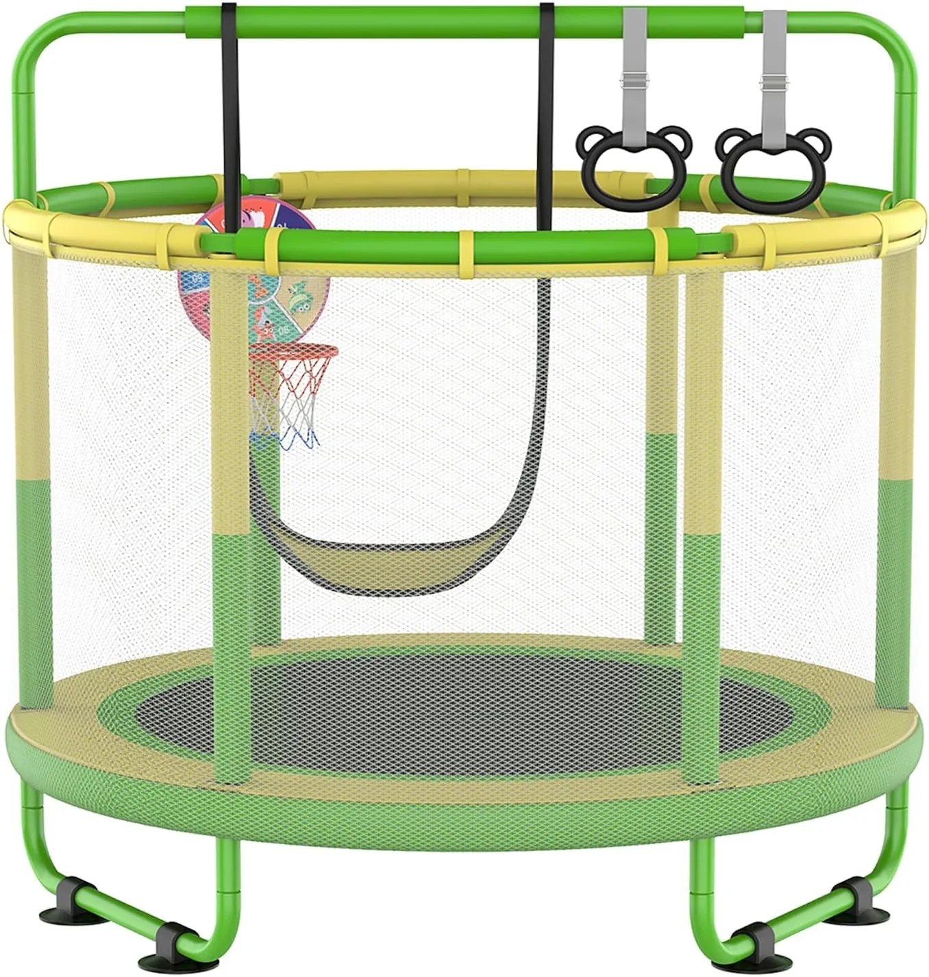 LANGXUN 60" Trampoline for Kids, 5ft Mini Toddler Indoor & Outdoor Trampoline with Net, Basketball Hoop & Dart Board, Birthday Gifts for Boys & Girls, Baby Toddler Christmas Toys