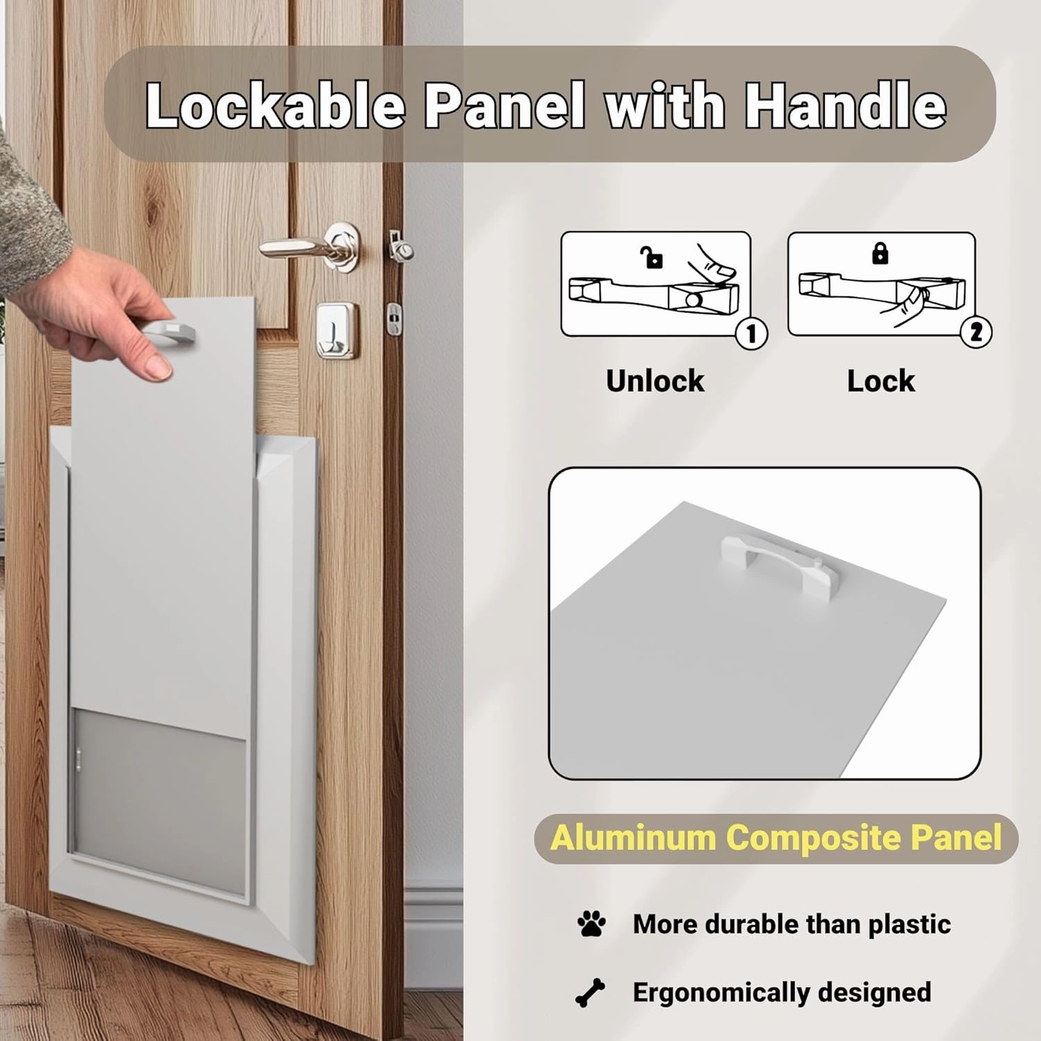 Large Dog Door for Exterior Doors, Cutout Size 12.2''W x 18''H, Heavy Duty Double Flap for Extreme Weather, Energy-Efficient, Easy to Assemble, Lockable Panel Included, Sliver (L)