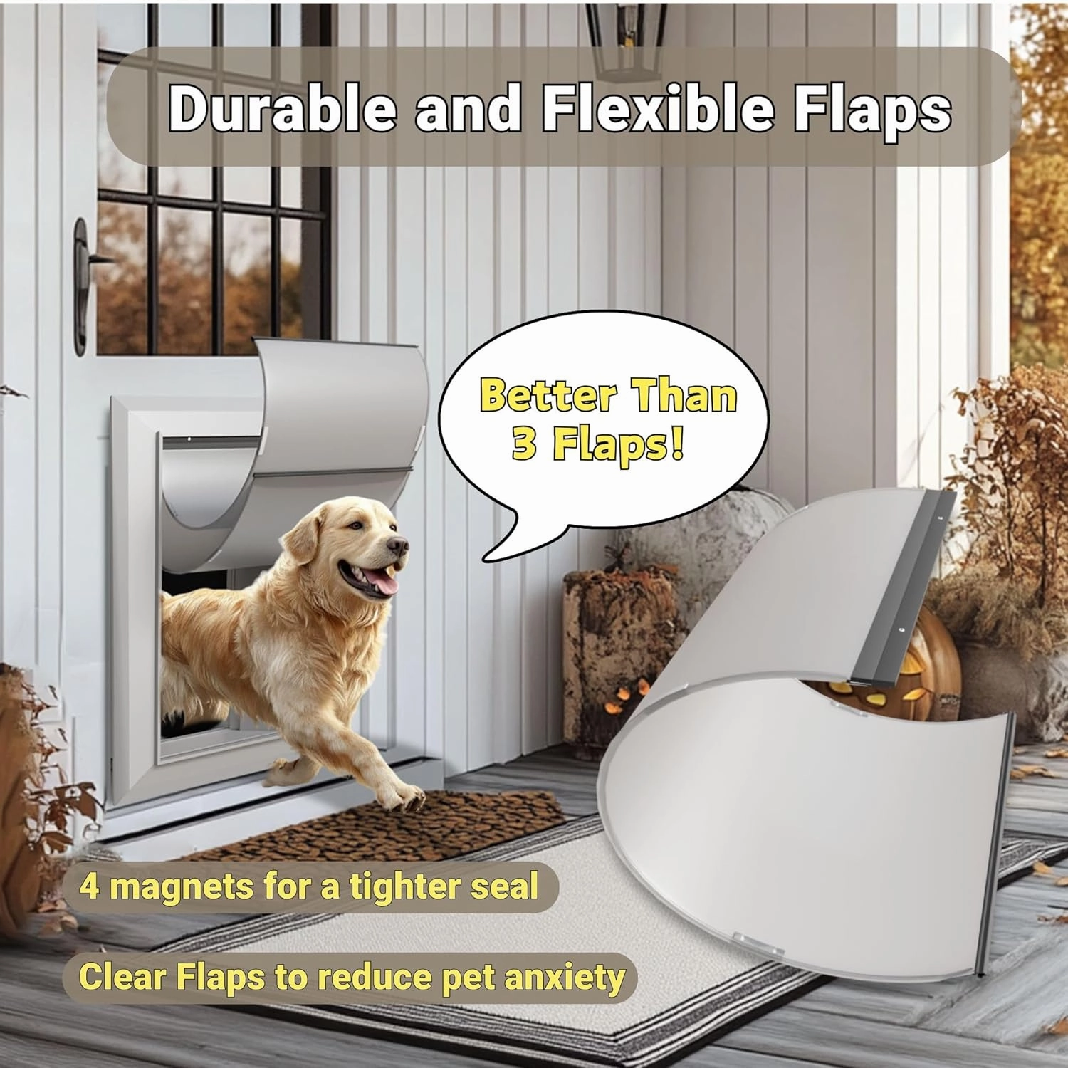 Large Dog Door for Exterior Doors, Cutout Size 12.2''W x 18''H, Heavy Duty Double Flap for Extreme Weather, Energy-Efficient, Easy to Assemble, Lockable Panel Included, Sliver (L)