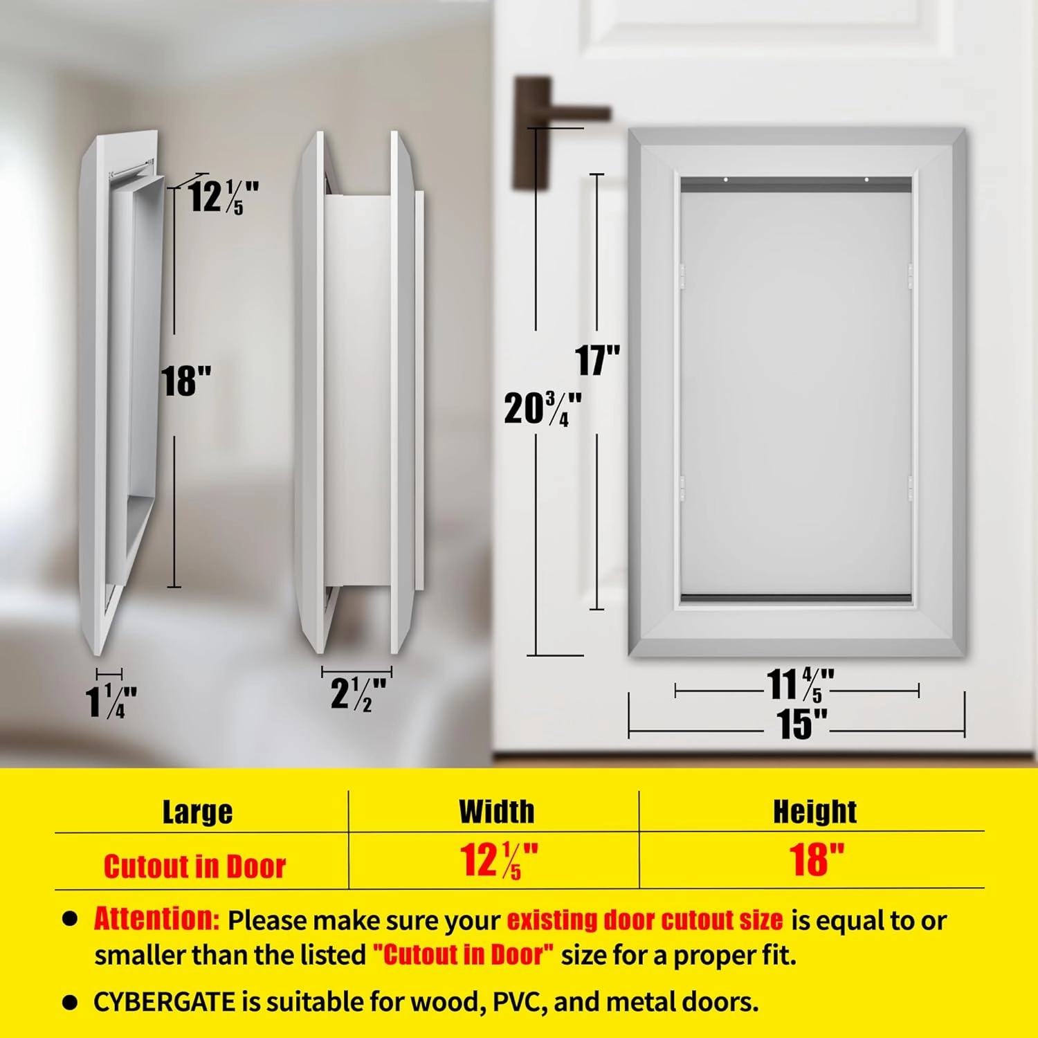 Large Dog Door for Exterior Doors, Cutout Size 12.2''W x 18''H, Heavy Duty Double Flap for Extreme Weather, Energy-Efficient, Easy to Assemble, Lockable Panel Included, Sliver (L)