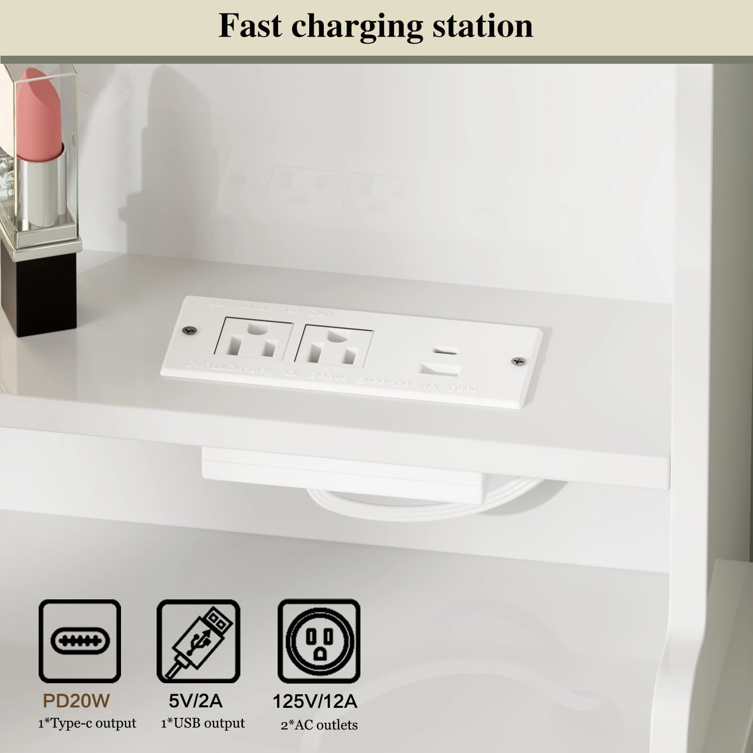 Large Makeup Vanity Desk with Mirror and Lights, Vanity Desk with 8 Drawers & Storage Shelves, Vanity Table with Power Outlet, 3 Color Modes & Adjustable Brightness Dressing Table, Bedroom,White