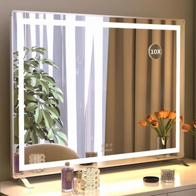 Large Vanity Mirror with Lights 32'' x 24'', Lighted Makeup Mirror with Dimmable 3 Modes for Dressing Room & Bedroom, Touch Screen Control, Aluminum Frame Silver
