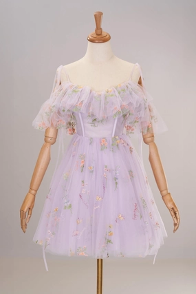 Lavender Homecoming Dress Off the Shoulder Corset with ruffle edge Short Party Cocktail Dress