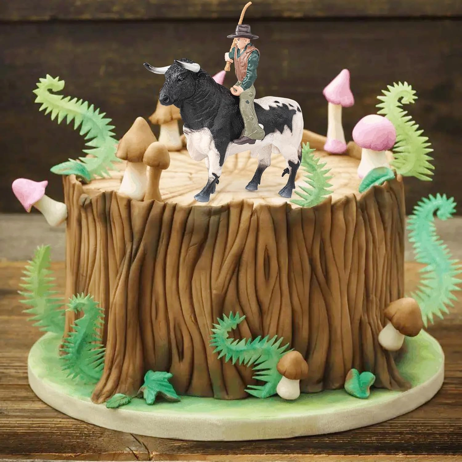LC JoyCre Bullfighter 8 Inch Cowboy Bull Riding Toys for Boys Realistic Bull Toys Fighting Cows Toy for Kids Farm Animal Set Deco Cake Topper Animal Figurines for Toddlers
