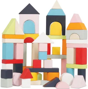 Le Toy Van - Educational Wooden Building Blocks 60 Piece Set Toy | Montessori Style Shape & Colour Development Toy - Suitable for 12 Months   (PL135)
