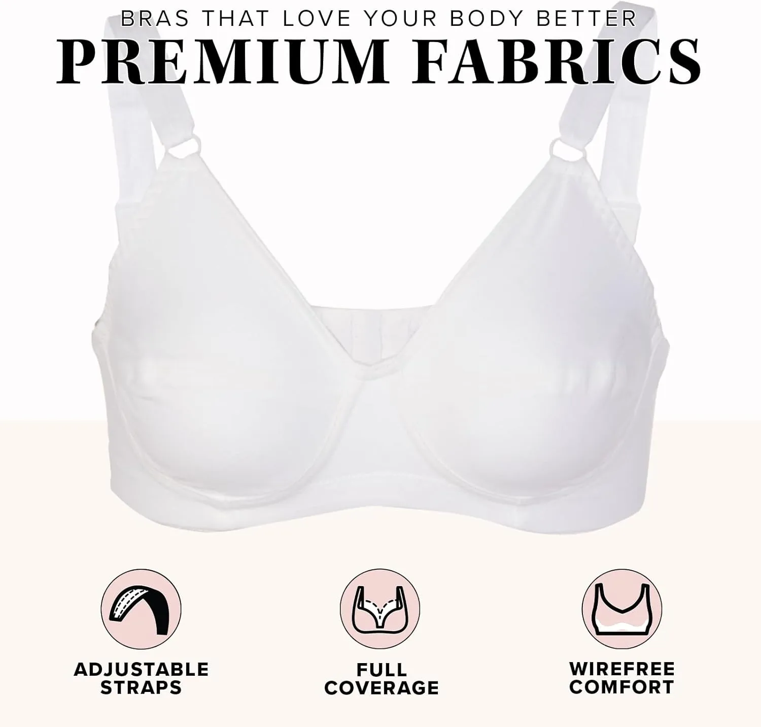 Leading Lady, The Bettie, Latex-Free Wireless, Cotton Bra, Comfort Bra, Sensitive Skin, Full Coverage Cups, Wireless Band