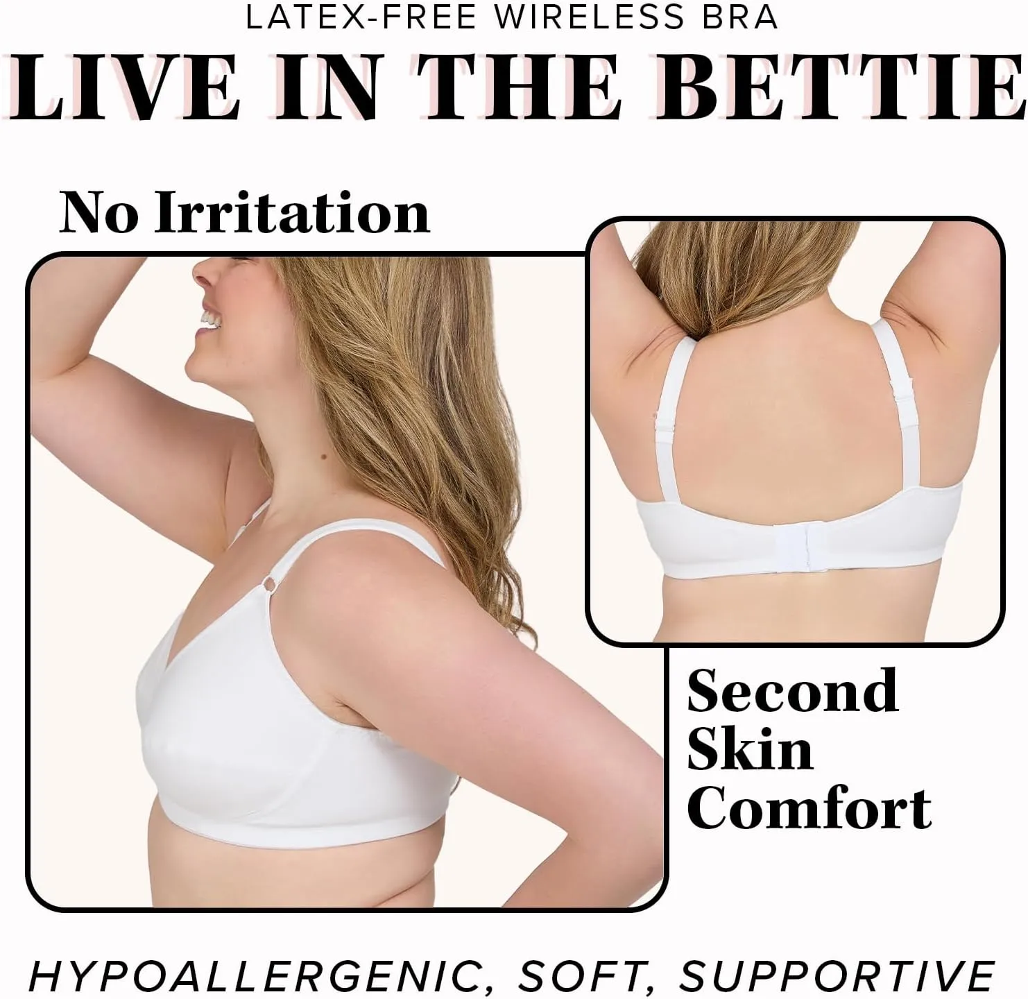 Leading Lady, The Bettie, Latex-Free Wireless, Cotton Bra, Comfort Bra, Sensitive Skin, Full Coverage Cups, Wireless Band
